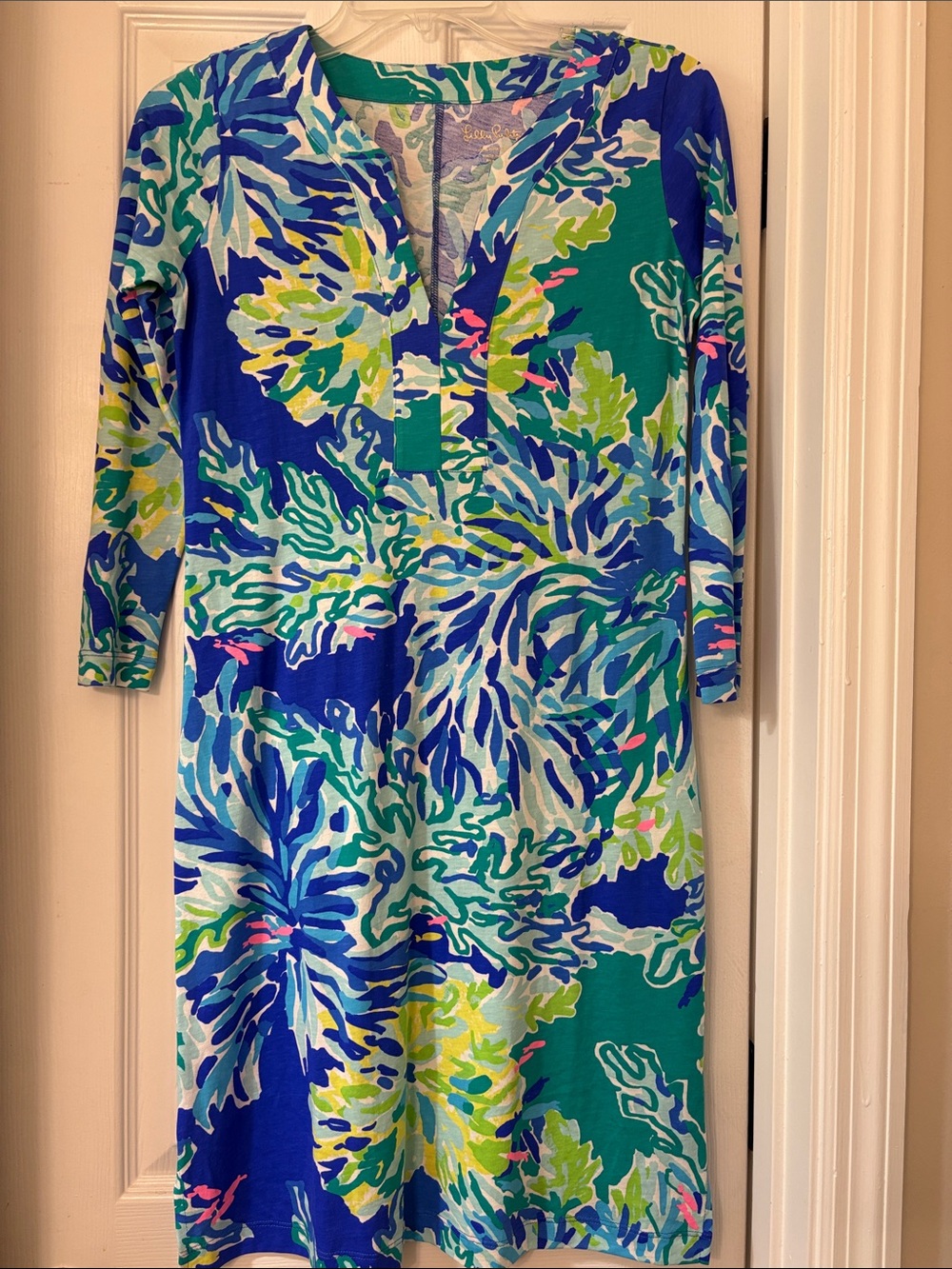 Lilly Pulitzer Blue, Green & Pink Tropical Print Shift Dress